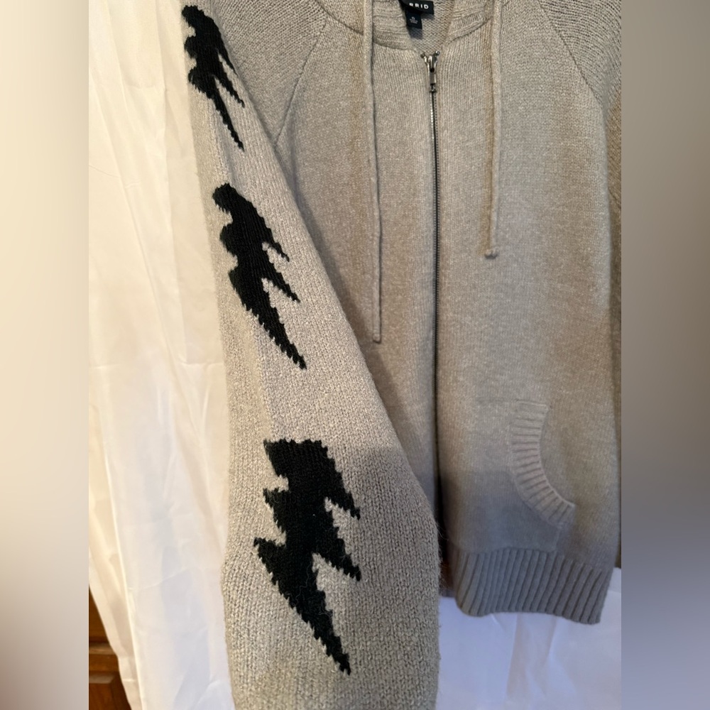 Torrid Gray Zip-Up Hooded Sweater Black Lightening Bolts